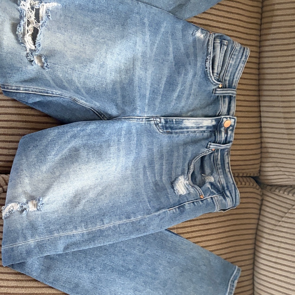 Mica - Light Wash Distressed High-Rise Stretch Jeans